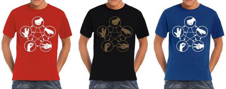Camiseta Piedra, papel, tijeras, lagarto, Spock