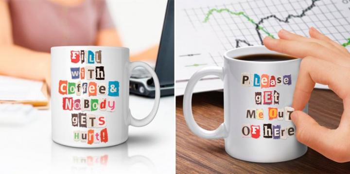 Taza con notas de rescate