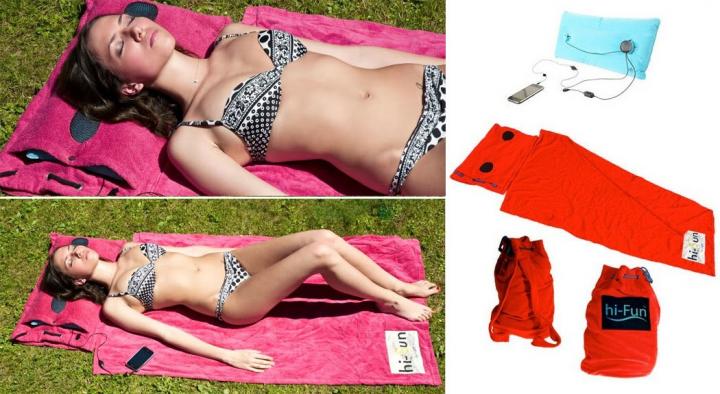 Toalla Hi-Fun: toalla, mochila y altavoces