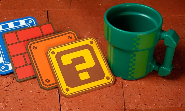 Taza y posavasos inspirados en Super Mario Bros